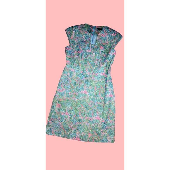 XS Dress Floral Fit & Flare Shoulder Pads Structured! Spring Summer Dress - Picture 2 of 12